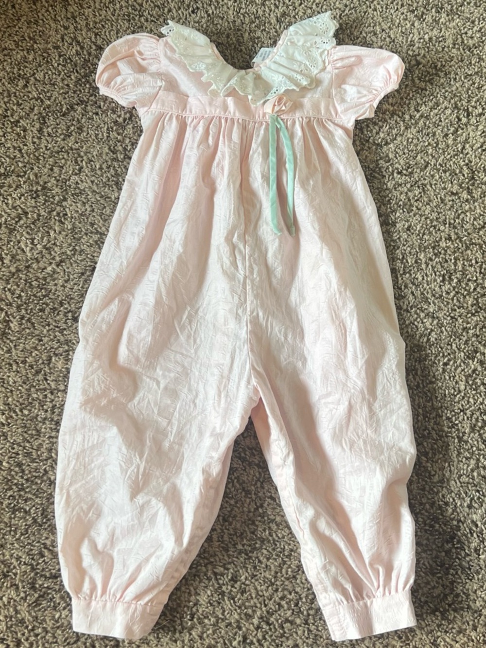 Vintage 90s Bubble Romper C.I. Castro Pink with White Lace Trim